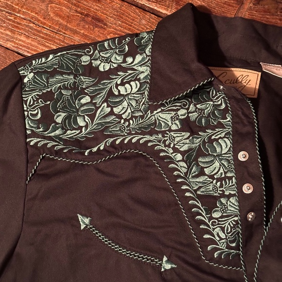 NWT Scully Men’s Large Embroidered Gunfighter Long Sleeve Pearl Snap Black Shirt - Picture 6 of 8